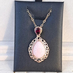 Hand Carved Natural Pink Opal & Orissa Rhodolite Garnet Necklace